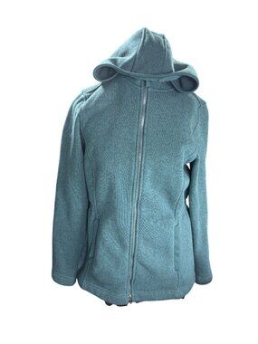 Lands End Womens Hooded Full-Zip Jacket Small S Teal Heathered Polyester